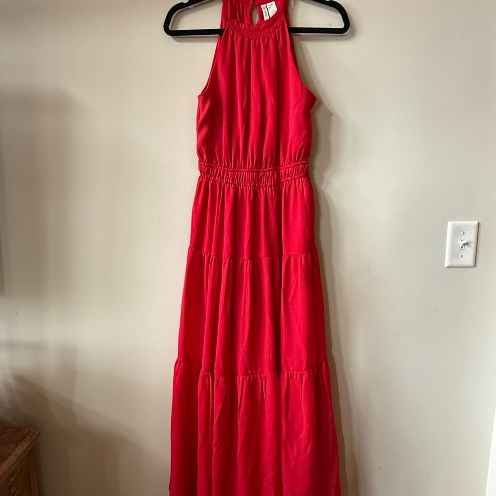Japna Vibrant Red Halter Maxi Dress Tiered Sundress